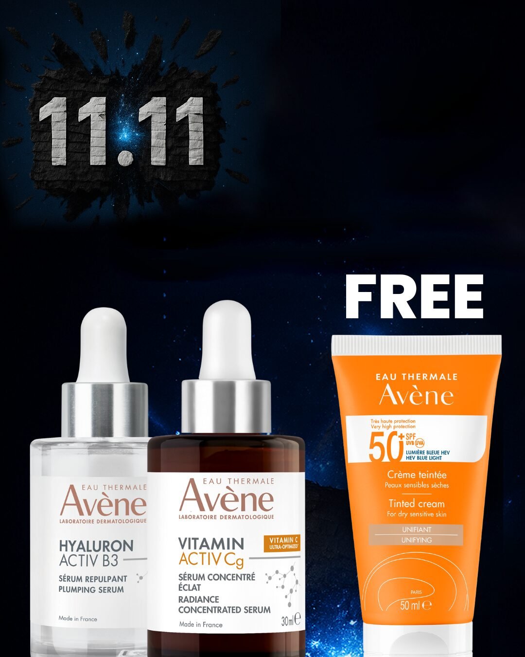 BUY Avene Hyaluron Activ B3 Concentrated Plumping Serum+Avene Vitamin Activ CG Radiance Correcting Serum 30MLGET Avene Sunscreen Tinted Cream SPF 50+ FOR FREE