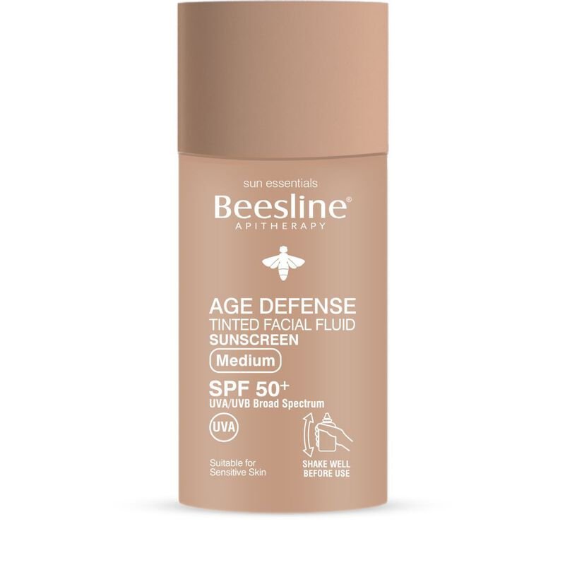 BEESLINE AGE DEFENSE TINTED FACIAL FLUID SUNSCREEN MEDIUM